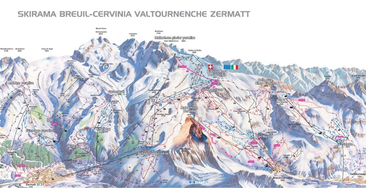 Pistekort over Cervinia i Italien