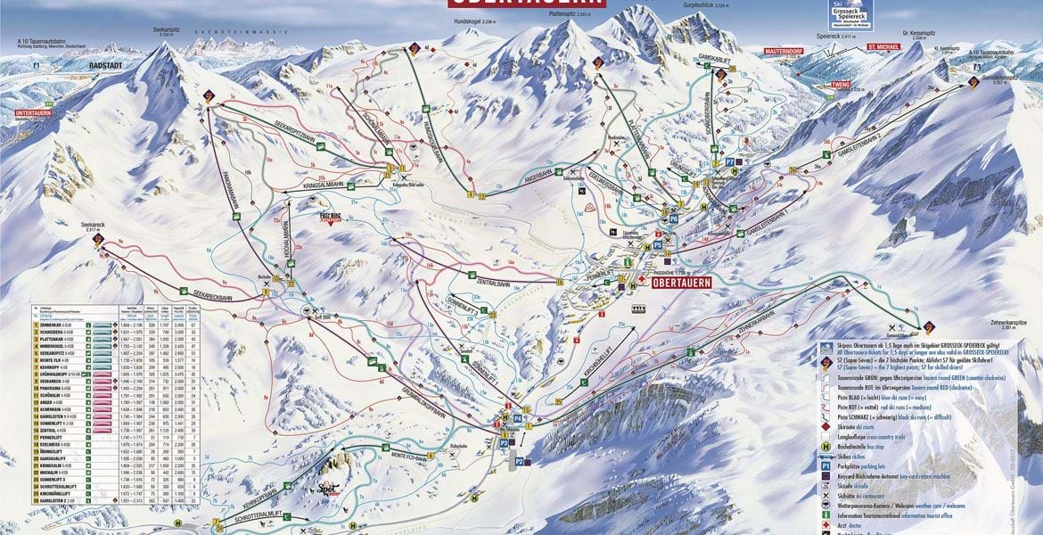 Pistekort over Obertauern i Østrig - skiferie med Danski